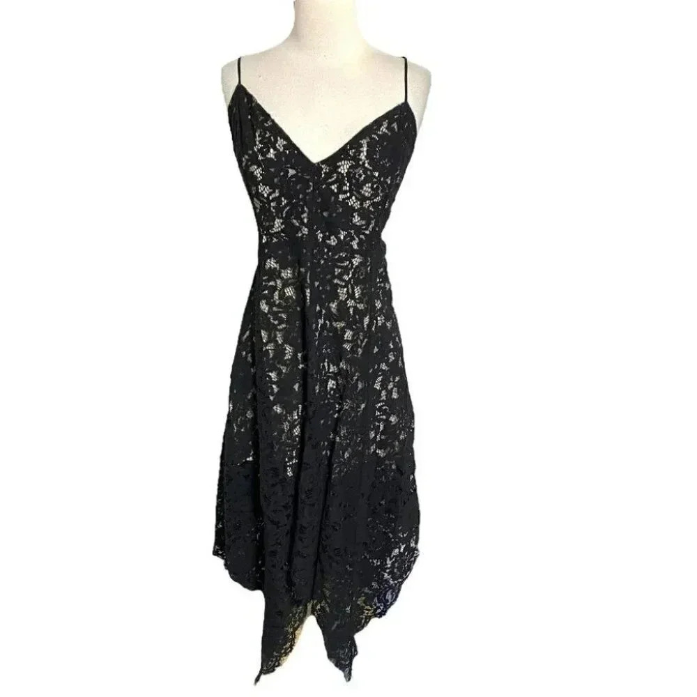 Black Lace Spaghetti-Strap Midi Dress